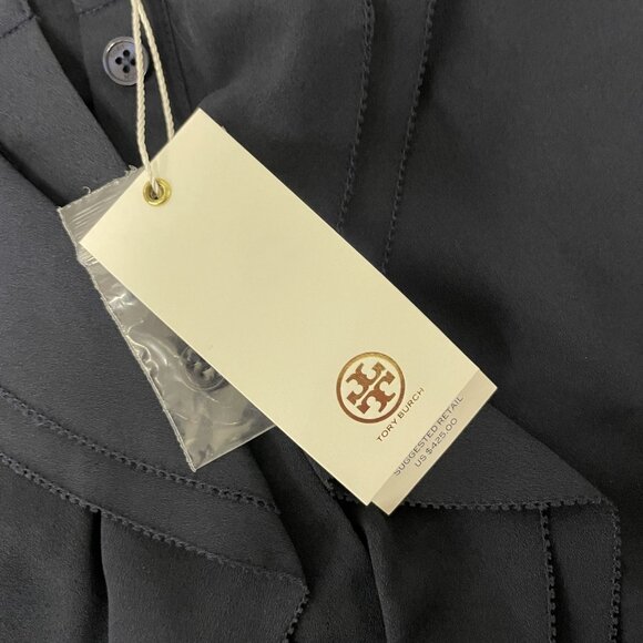 Tory Burch Womens Jane Shirt Dress Size 14 Navy Blue Ruffle Crepe de chine NWT - Picture 7 of 15